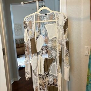 Euro Crochet Patchwork Duster - White & Olive